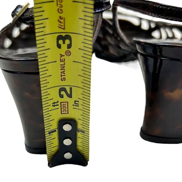 Stuart Weitzman Tangle Square Toe Patent Leather Strappy Sandals Tortoise Size 7 - Picture 6 of 8